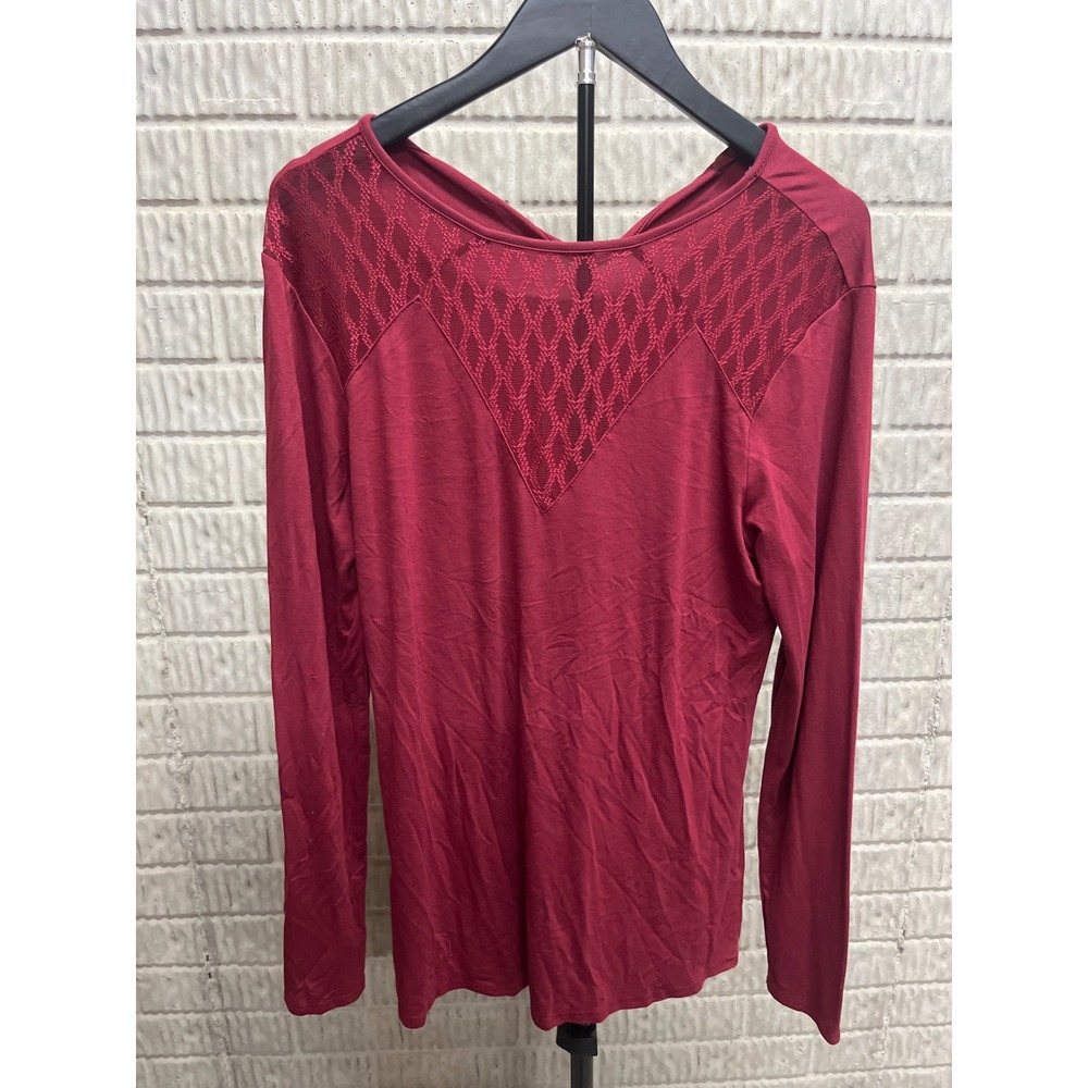 Red 23 Burgundy Long Sleeve Top Lace Yoke Detail XL